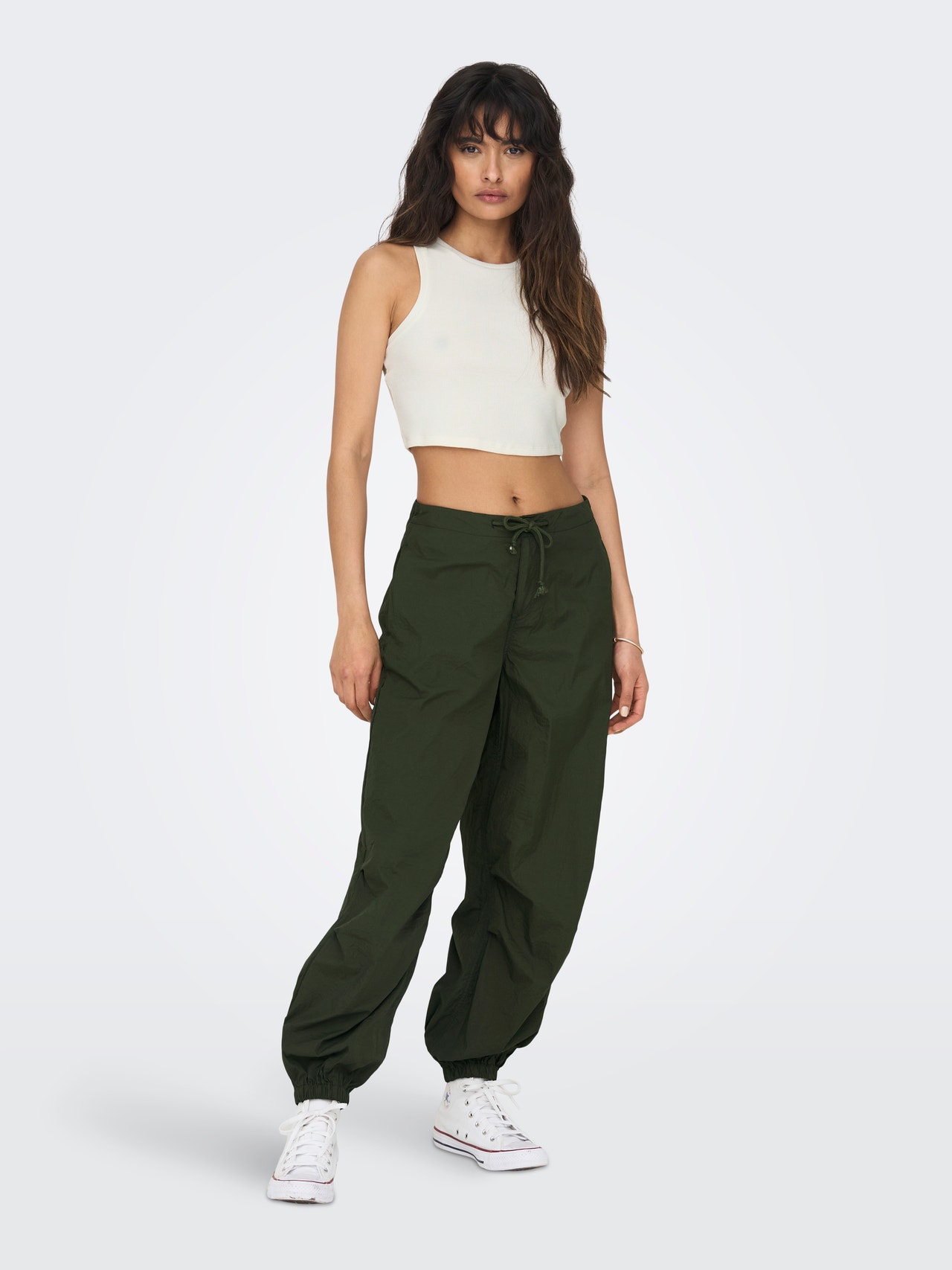 Cargo Fit Low waist Fitted hems Cargo Trousers, Dark Green