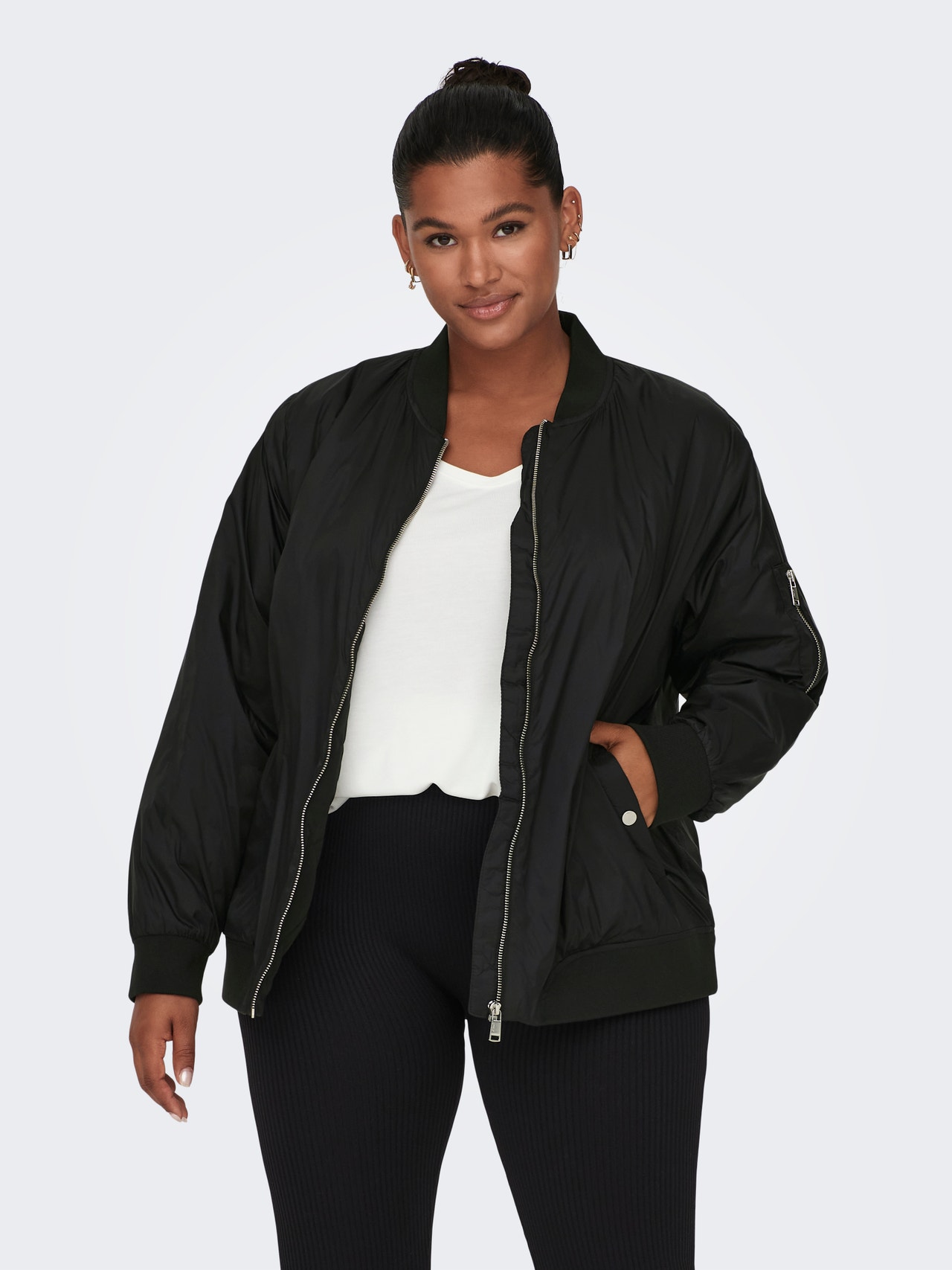 ONLY Baseball Curve Ribbed cuffs Jacket -Black - 15295406