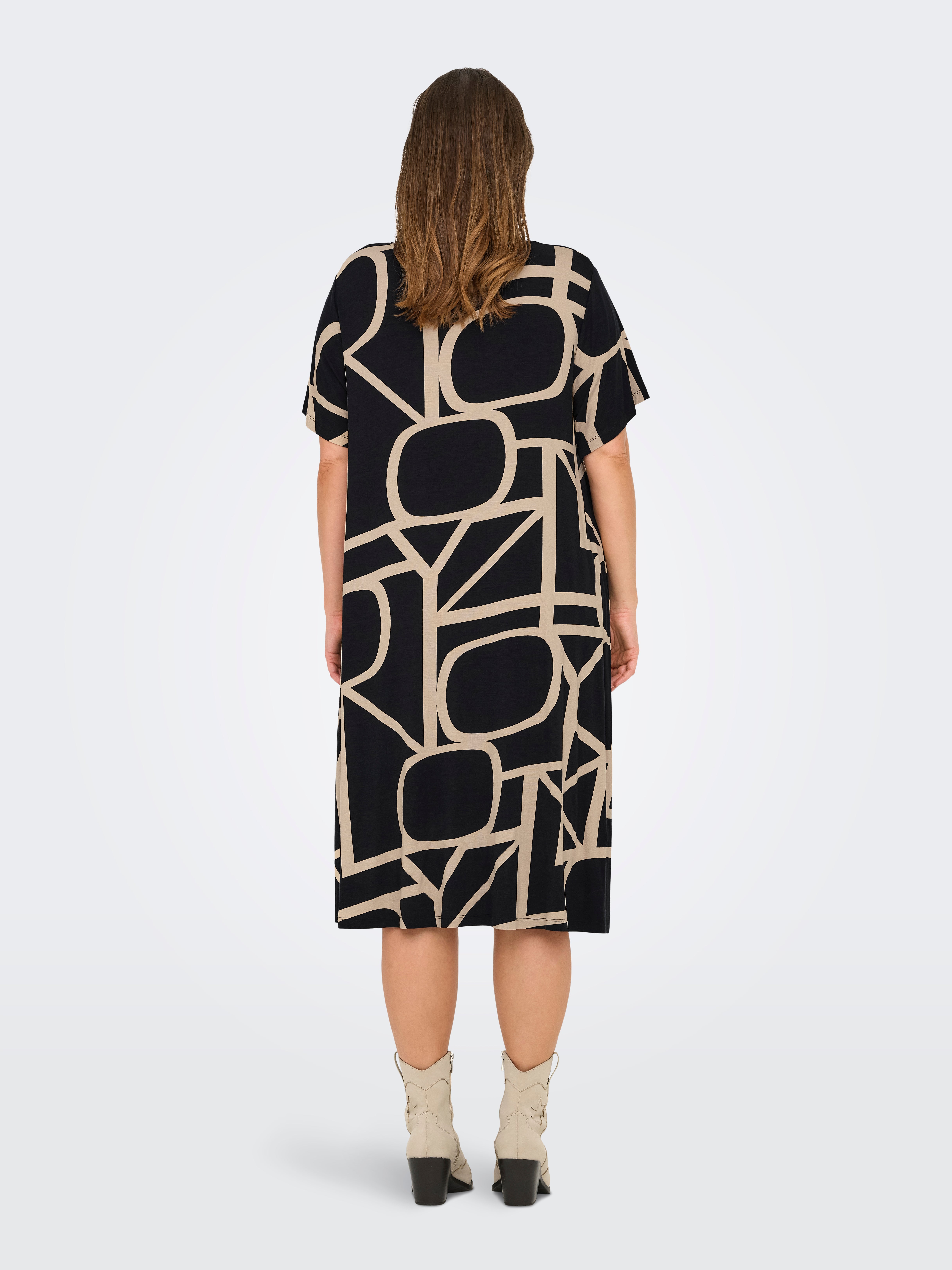 Vivo Jamila Halter Neck Knee Length Dress - Cream / Black Geometric Print main image 1