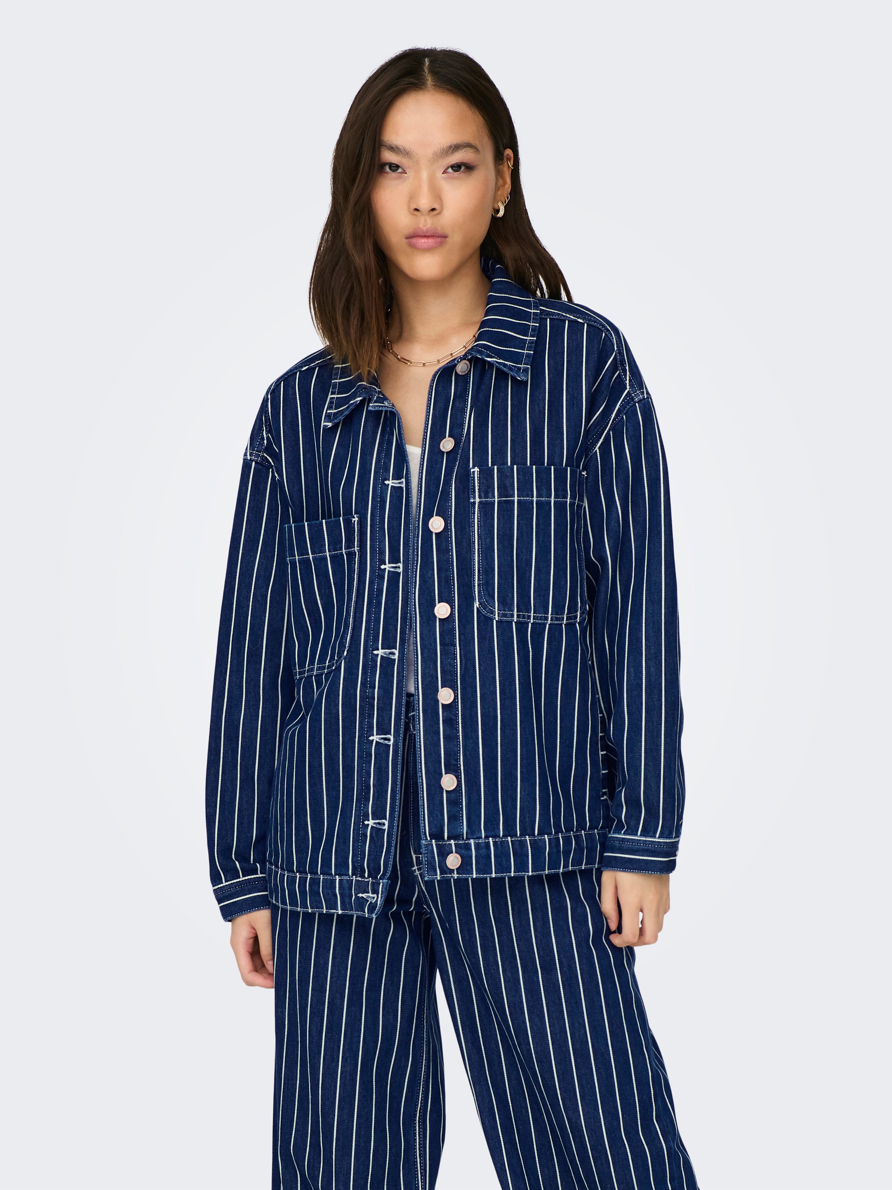 Striped denim deals jacket womens