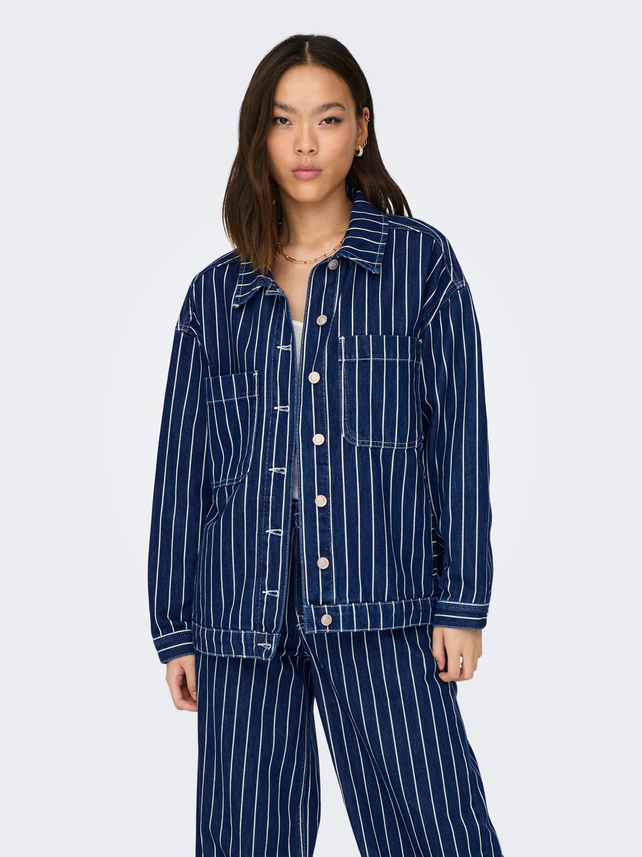 ONLY Striped denim jacket -Dark Blue Denim - 15295487