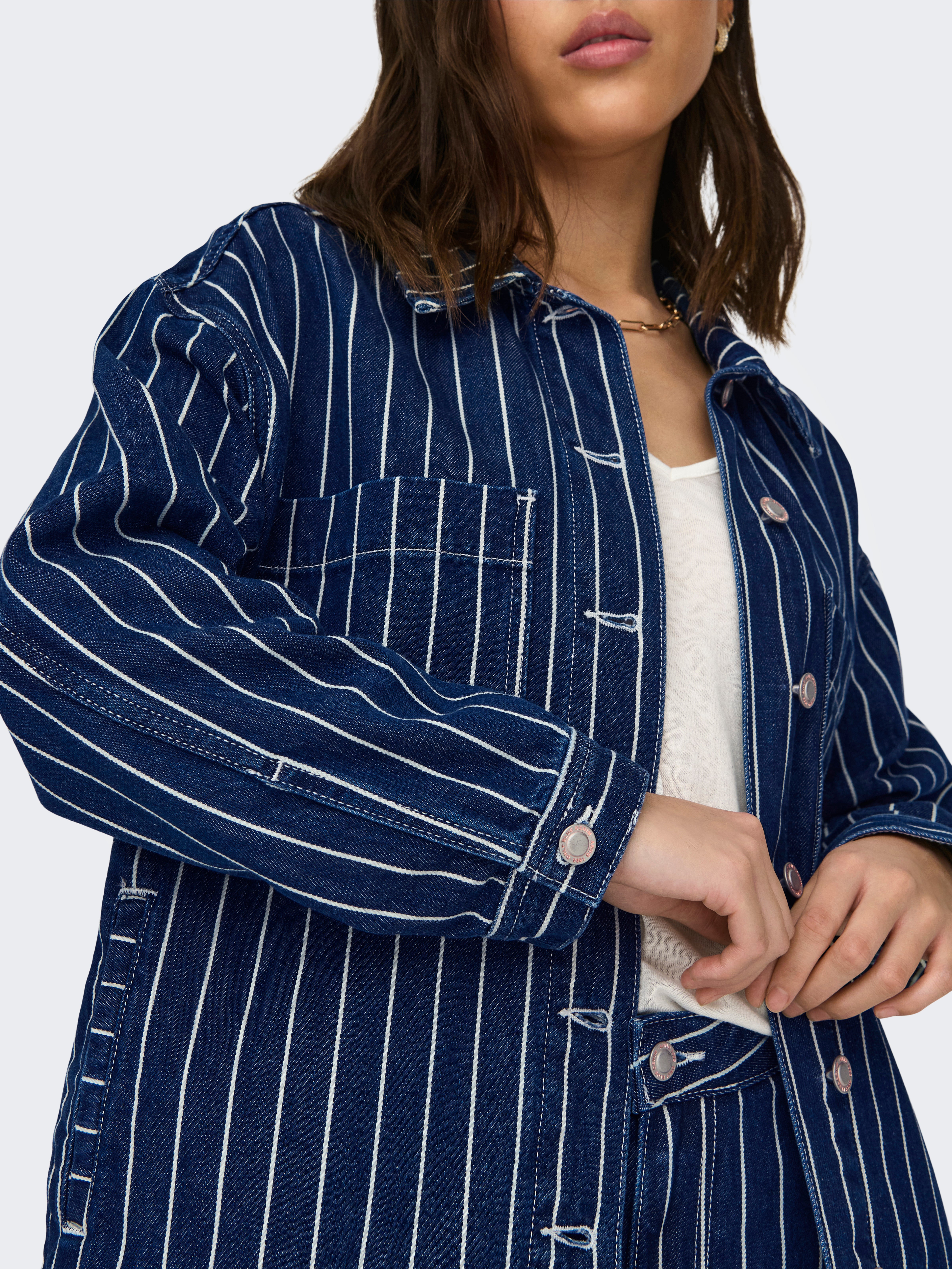 Striped denim 2025 jacket womens