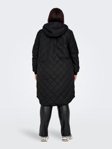 ONLY Hood with string regulation Curve Ribbed cuffs Coat -Black - 15295516