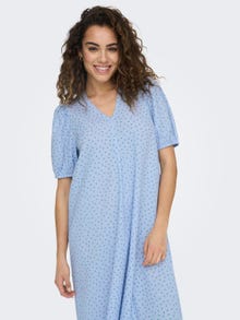 ONLY Robe midi Boxy Fit Col en V Manches bouffantes -Cashmere Blue - 15295524
