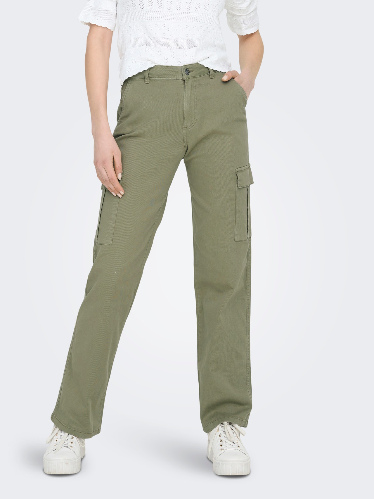 ONLY Straight Fit High waist Cargo Trousers -Mermaid - 15295537