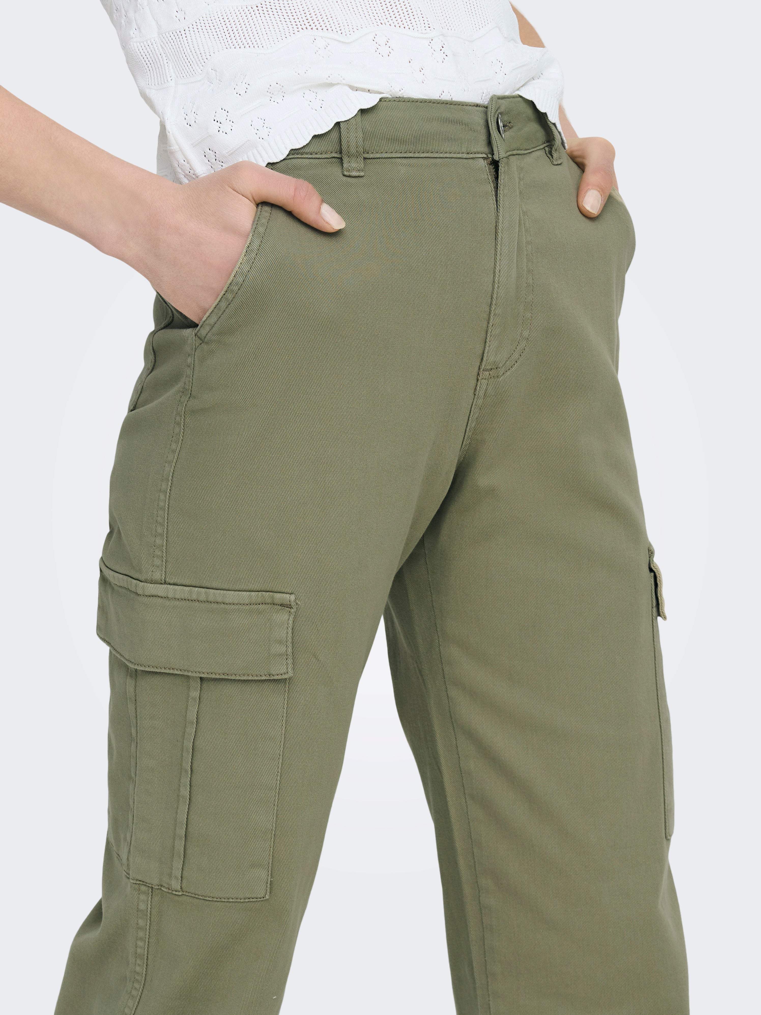 Pantalon Only cargo verde slim con puño y cinturón de mu