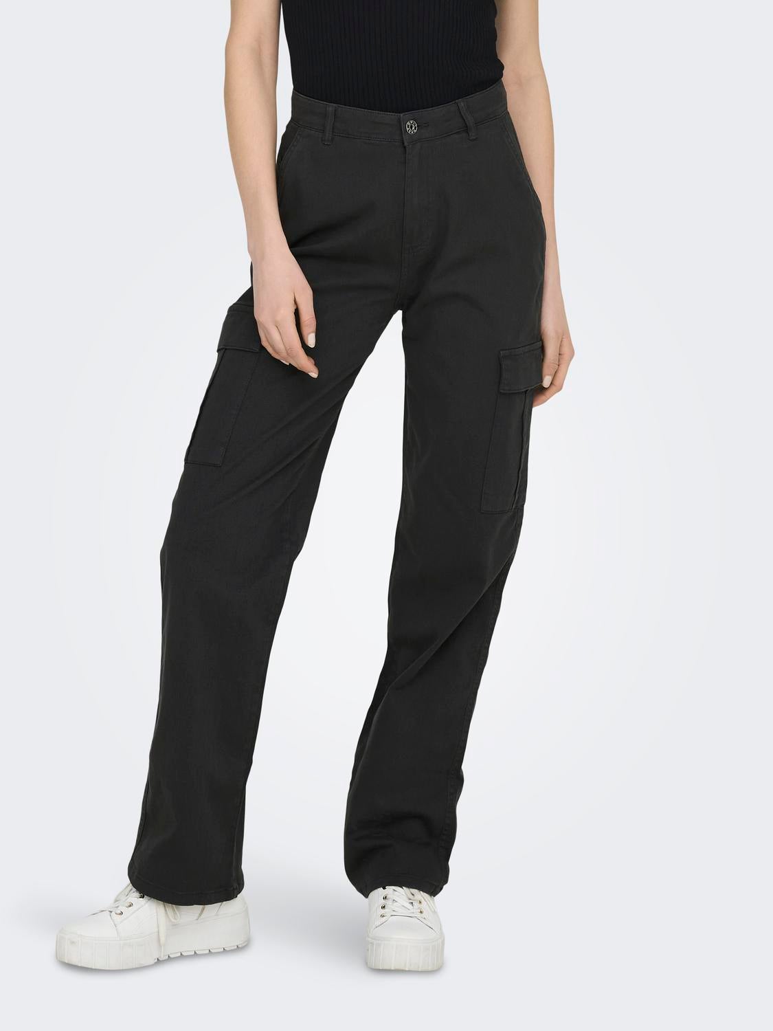 ONLJUICY-DARSY HW WIDE CONTRAST PANT | Zwart | ONLY®