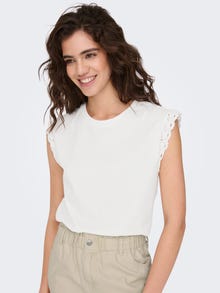 ONLY O-neck top with lace detail -Cloud Dancer - 15295600