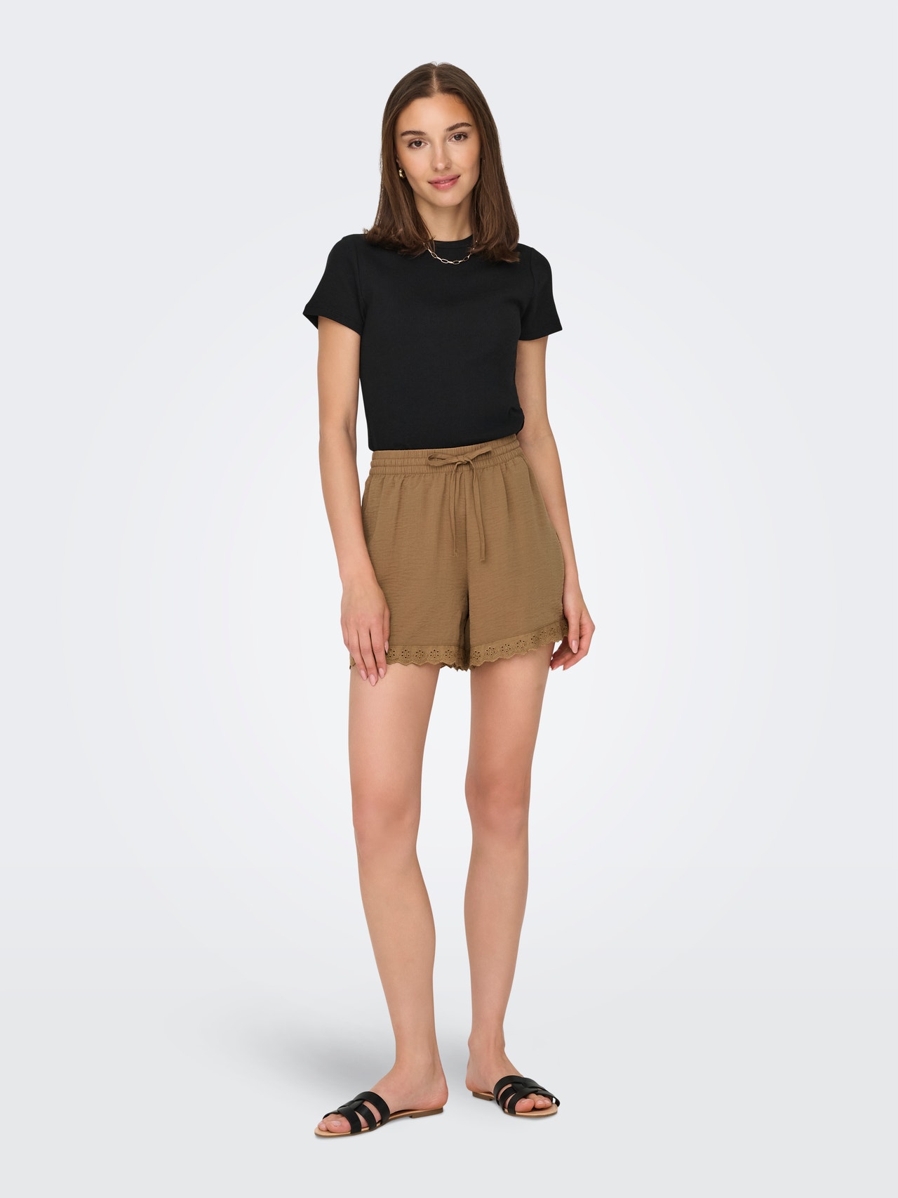 ONLY Shorts With Lace Edge -Toasted Coconut - 15295675