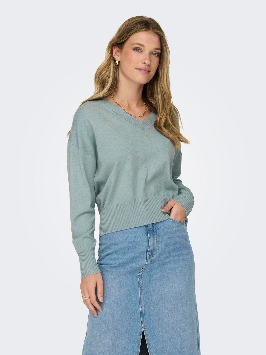 ONLY V-neck knitted pullover -Abyss - 15295892