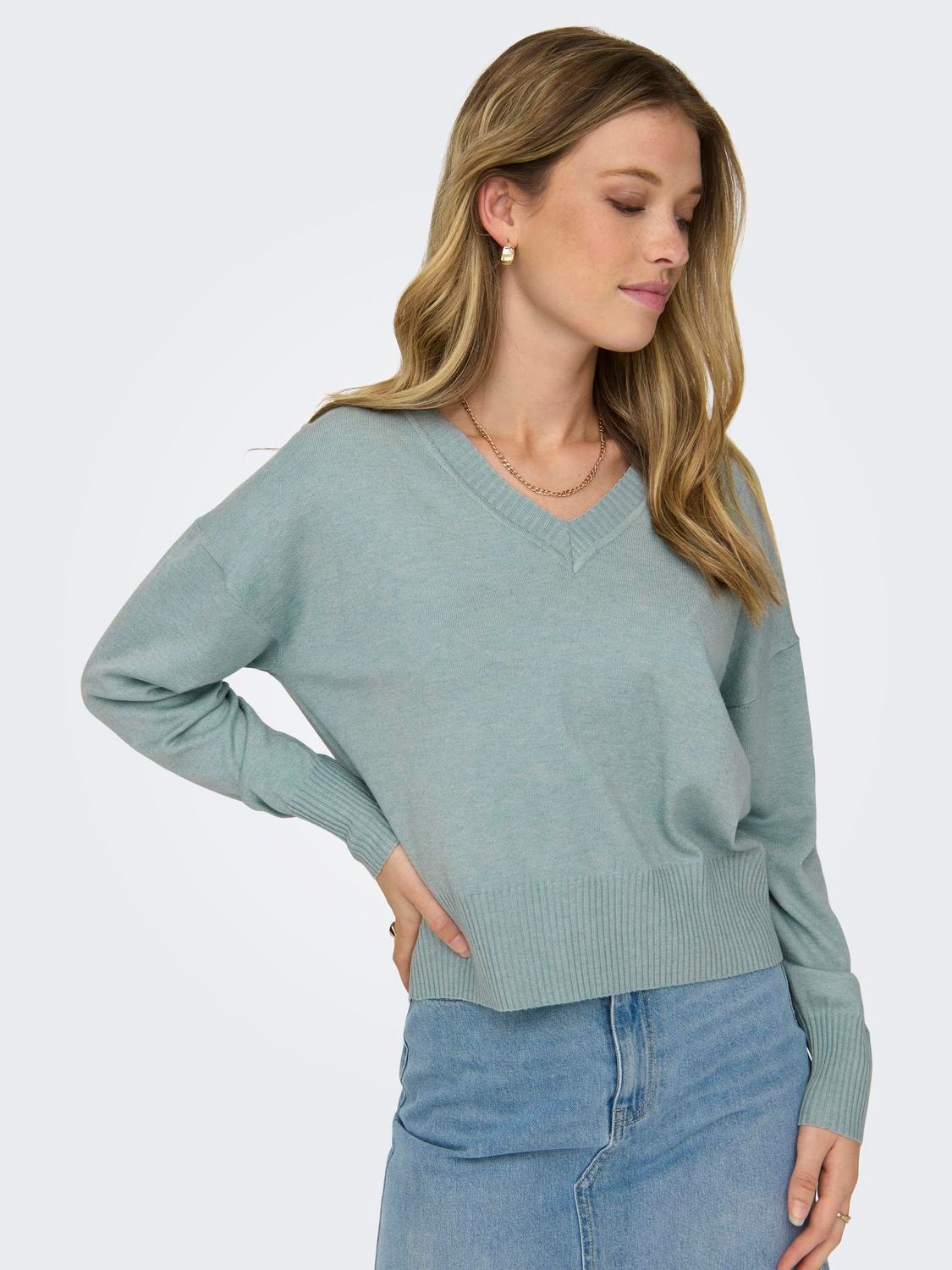 ONLY V-Neck Dropped shoulders Pullover -Abyss - 15295892