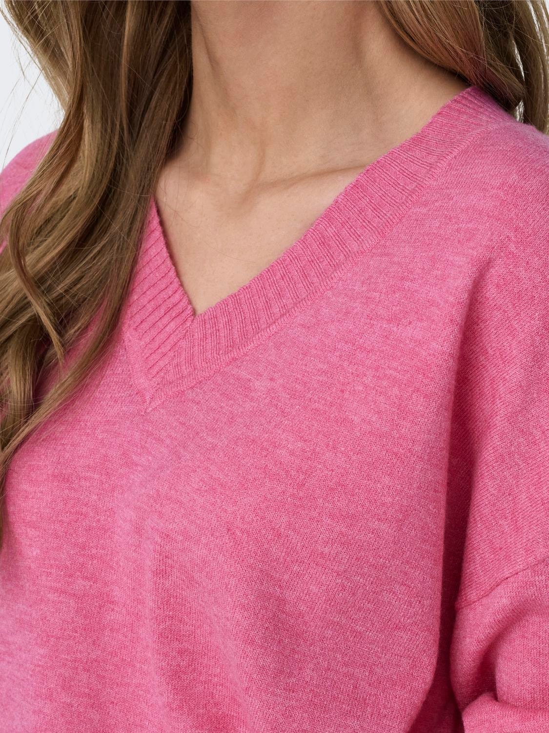 ONLY V-neck knitted pullover -Ibis Rose - 15295892