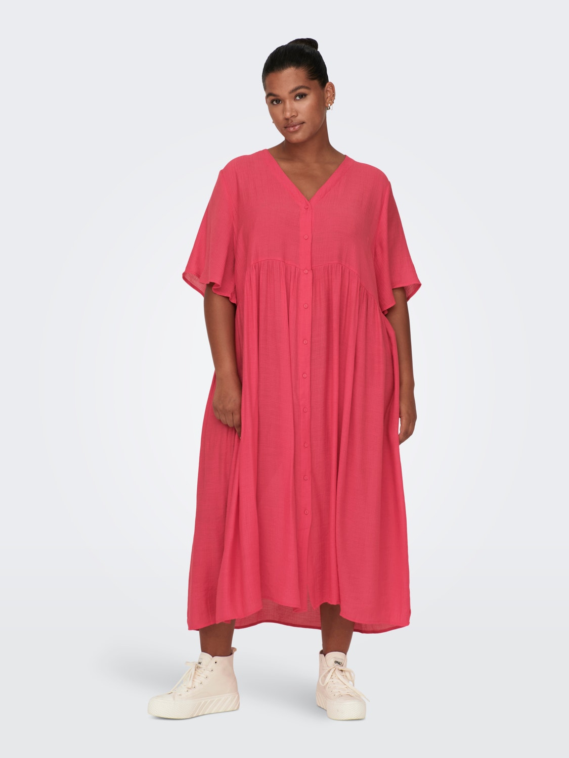 ONLY Comfort Fit V-Neck Balloon sleeves Long dress -Teaberry - 15296128