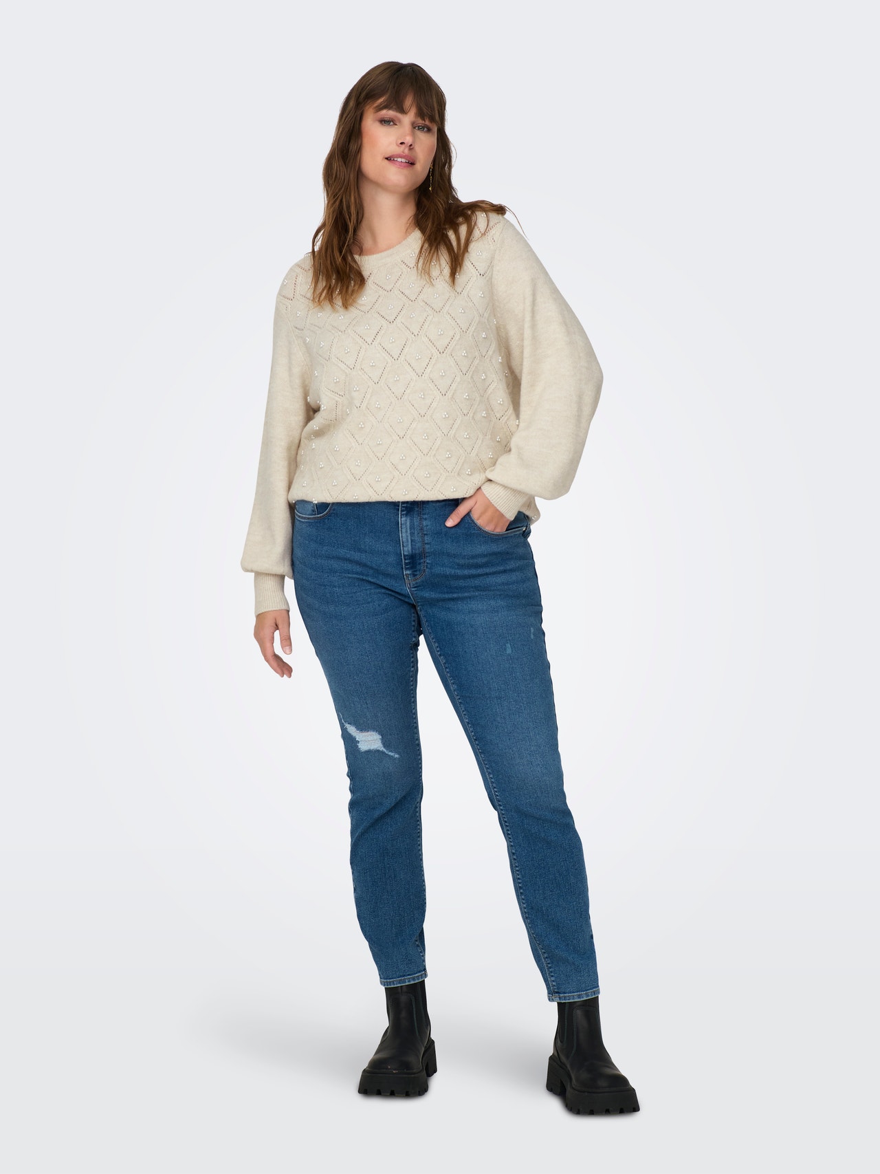 ONLY O-Neck Curve Pullover -Moonbeam - 15296170