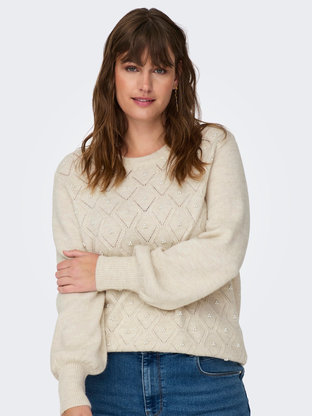 ONLY O-Neck Curve Pullover -Moonbeam - 15296170