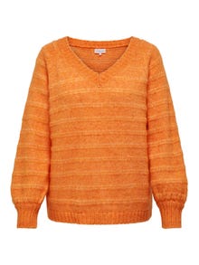 ONLY V-Neck Curve Pullover -Russet Orange - 15296175