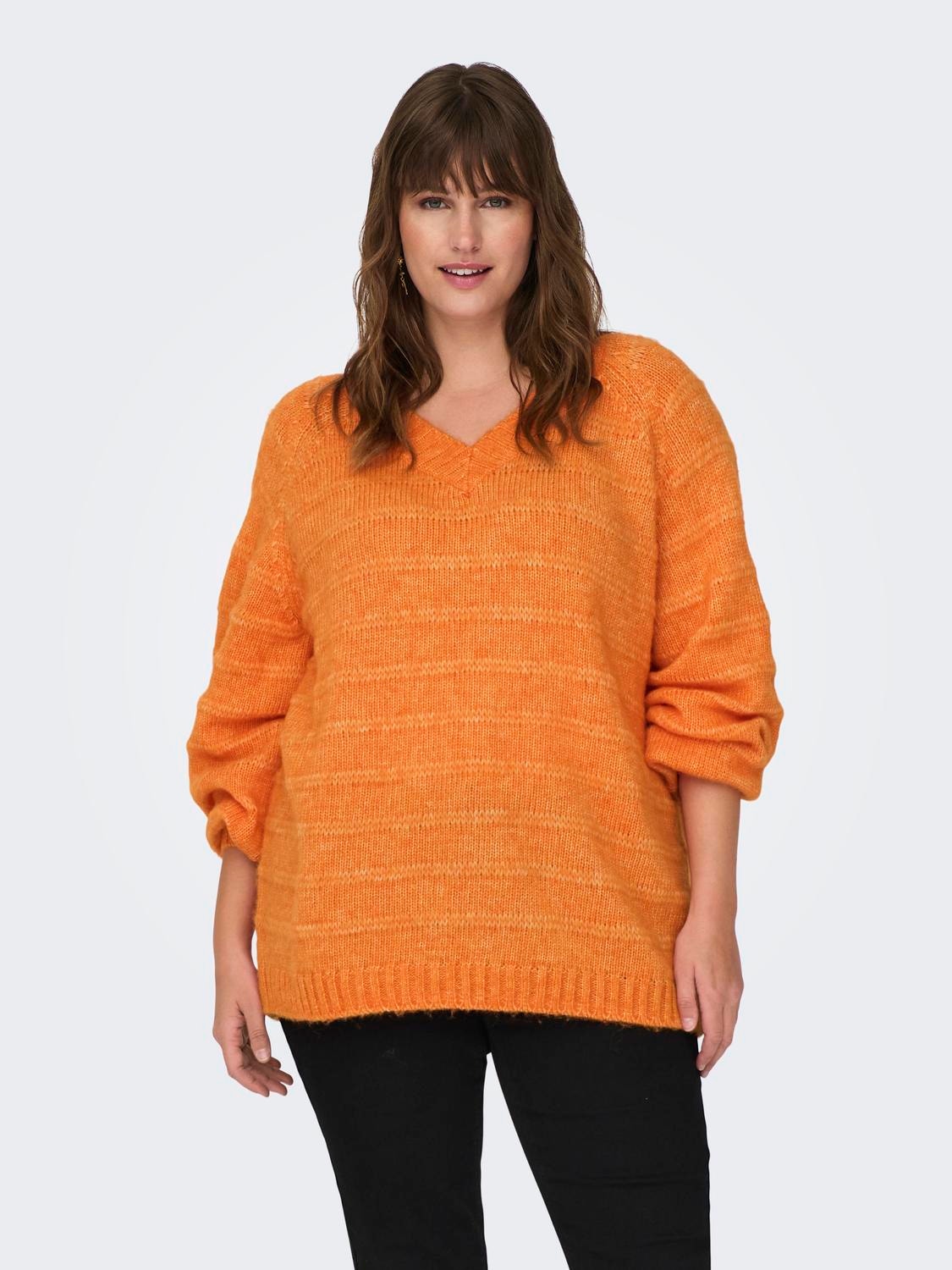 ONLY V-Hals Curve Pullover -Russet Orange - 15296175