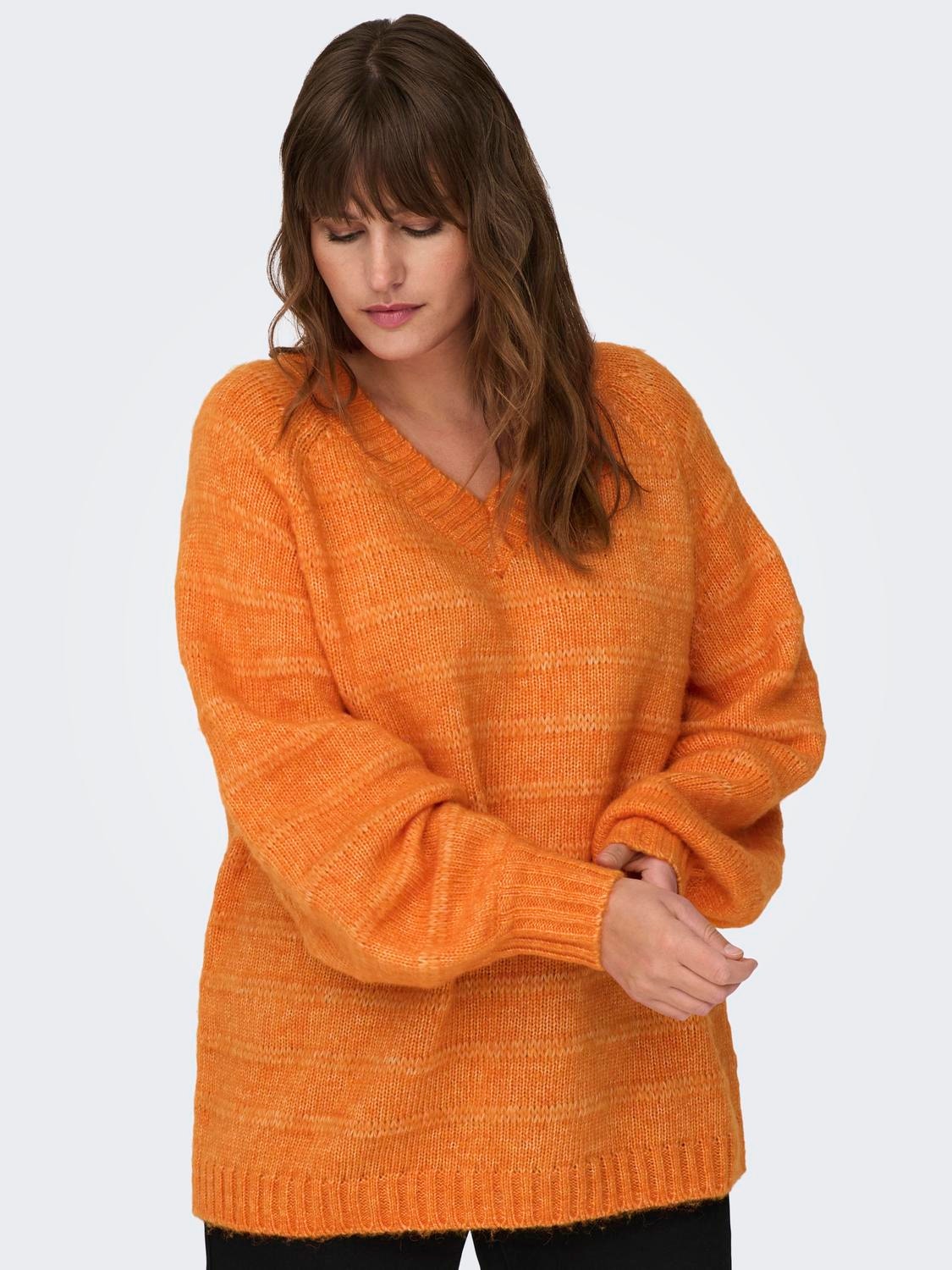 ONLY Curvy v-neck knitted pullover -Russet Orange - 15296175