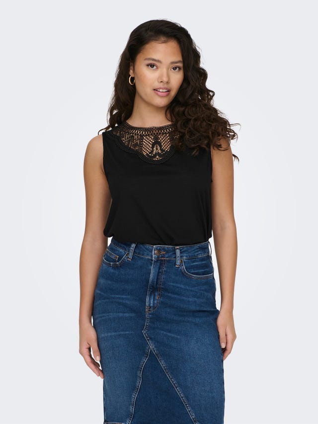ONLY Sleeveless o-neck top with lace detail - 15296246