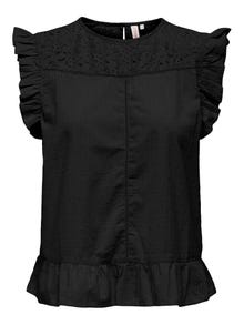ONLY O-neck top with lace and frill detail -Black - 15296327