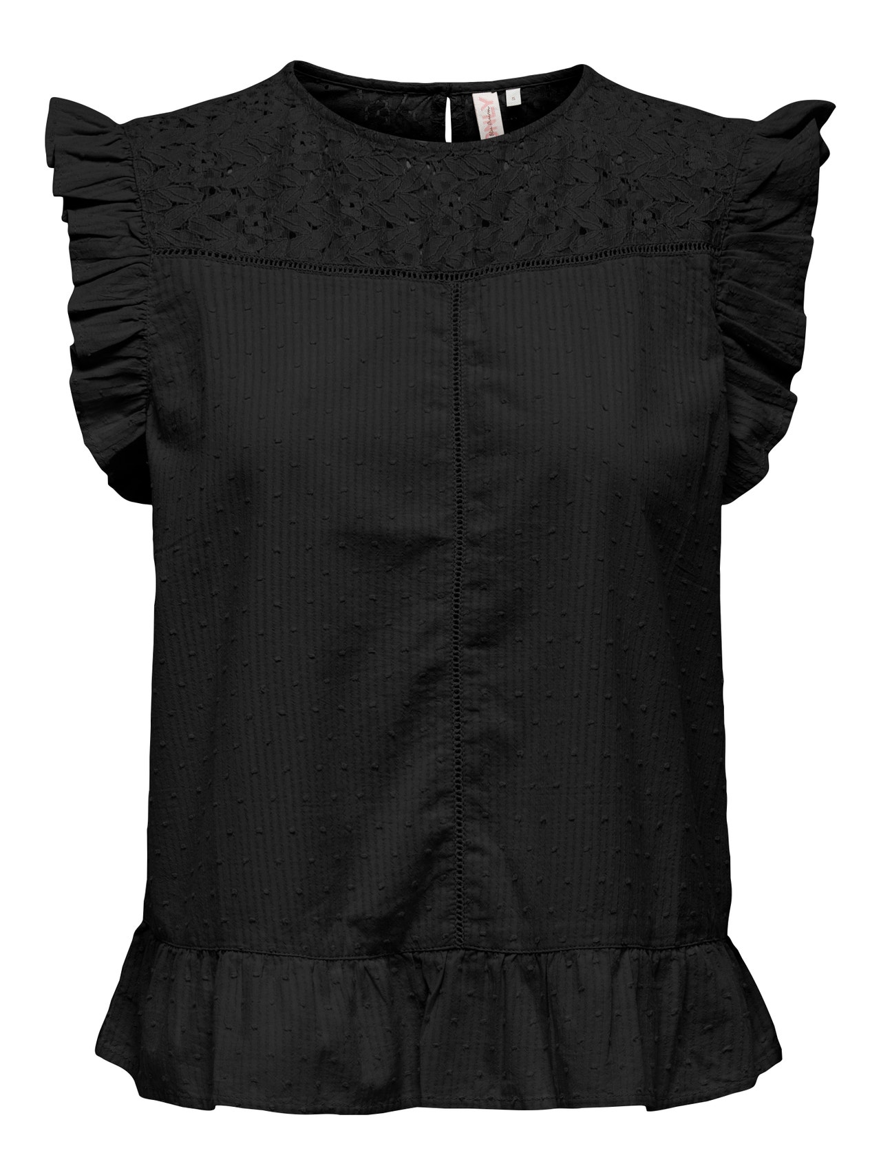 ONLY O-neck top with lace and frill detail -Black - 15296327