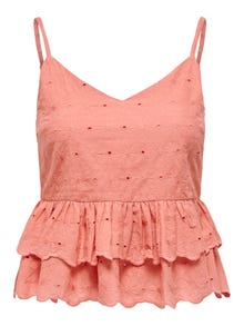 ONLY V-neck top with frill detail -Coral Haze - 15296330