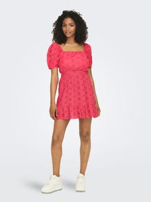 ONLY Regular Fit U-Neck Puff sleeves Short dress -Teaberry - 15296335