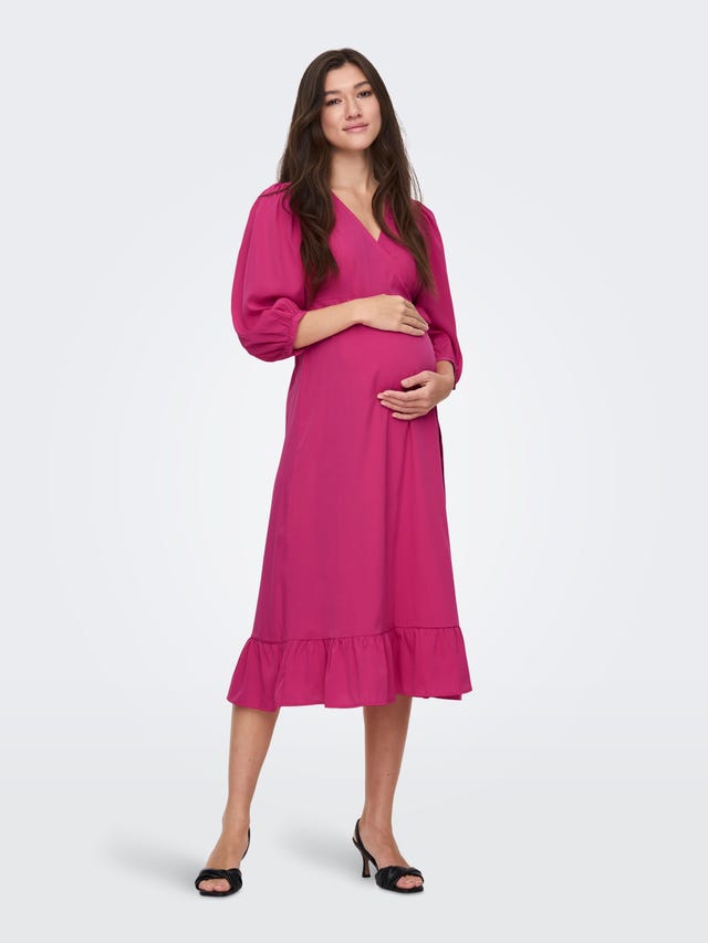 ONLY Normal geschnitten V-Ausschnitt Maternity Puffärmel Langes Kleid - 15296460