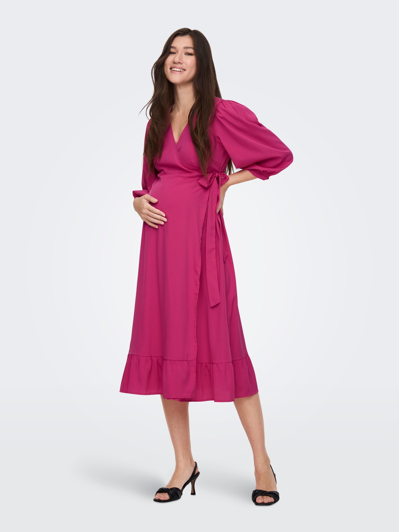 ONLY Regular Fit V-Neck Maternity Puff sleeves Long dress -Fuchsia Purple - 15296460