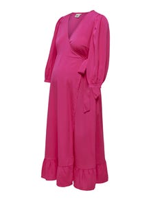 ONLY Regular fit V-Hals Zwangerschap Pofmouwen Lange jurk -Fuchsia Purple - 15296460
