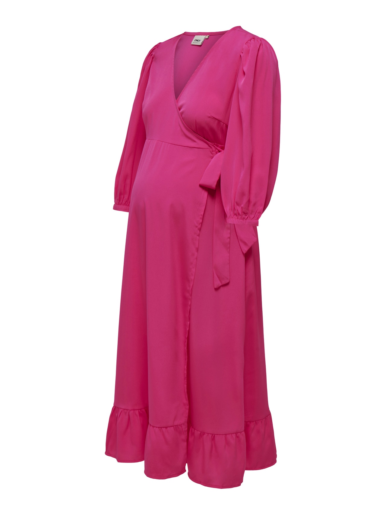 ONLY Regular fit V-Hals Zwangerschap Pofmouwen Lange jurk -Fuchsia Purple - 15296460