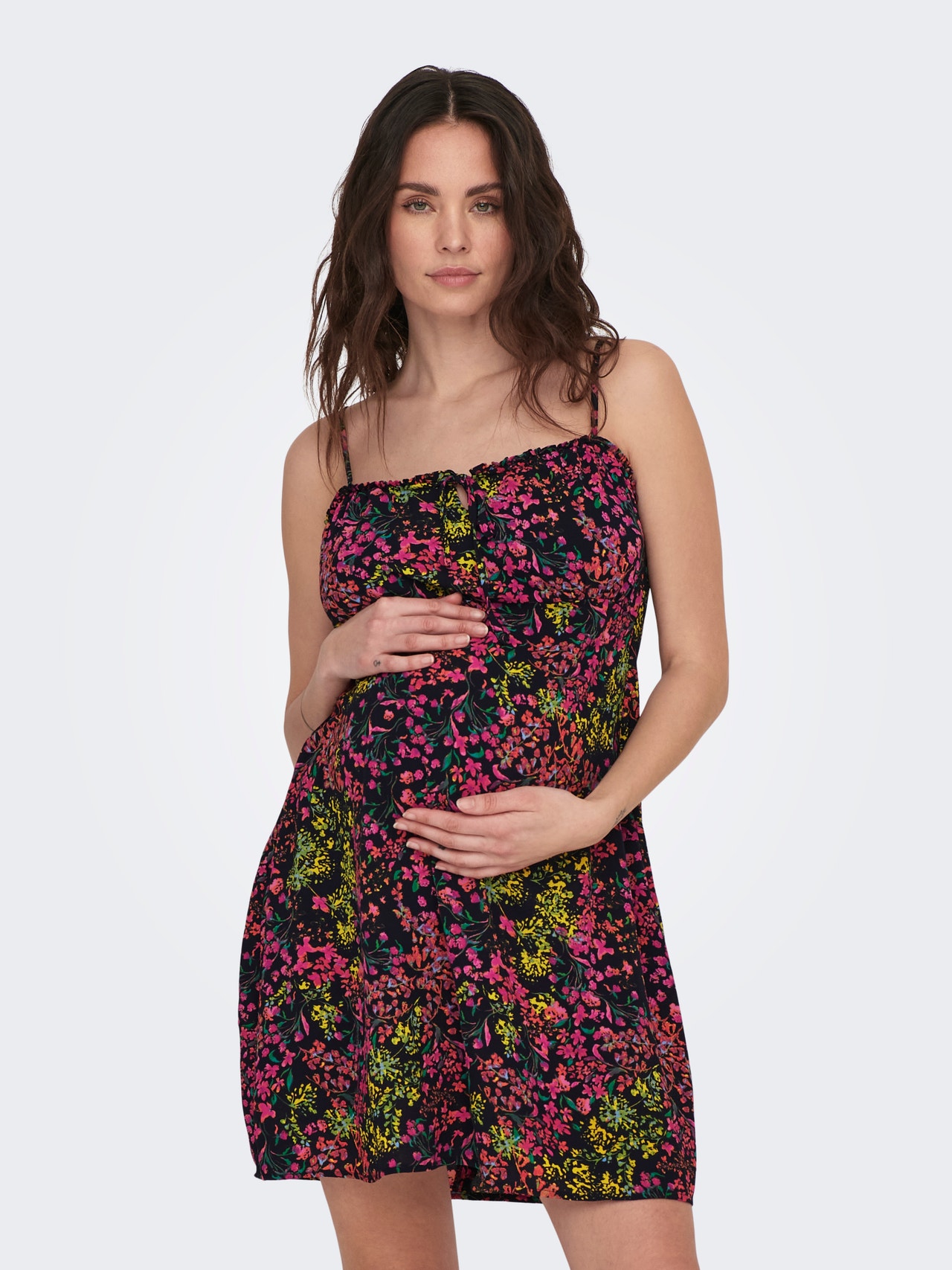 Maternity Short Night Gown- Floral (Black)