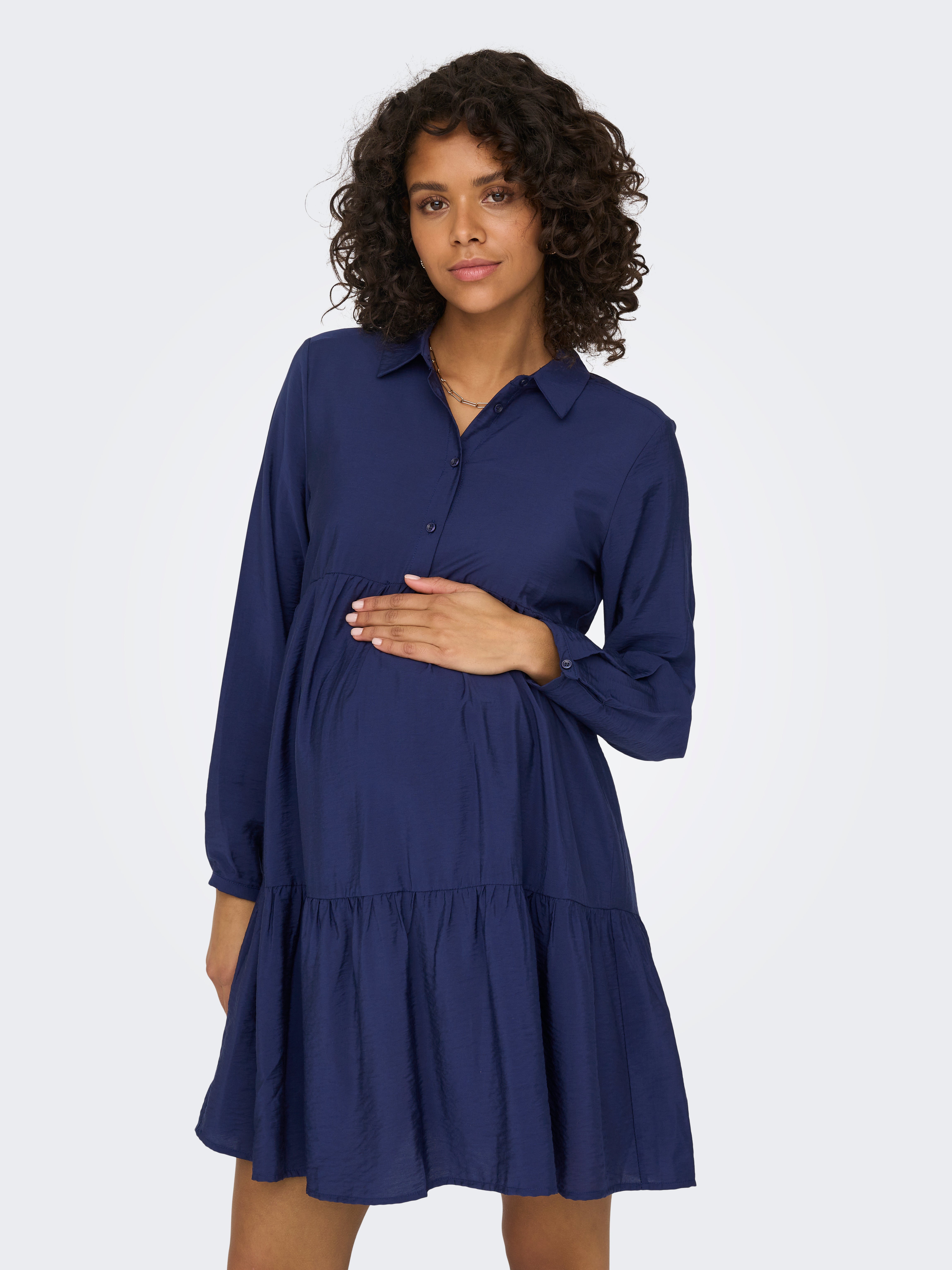 Mama solid color shirt dress Dark Blue ONLY