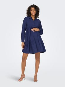 ONLY Regular Fit Shirt collar Maternity Short dress -Evening Blue - 15296535