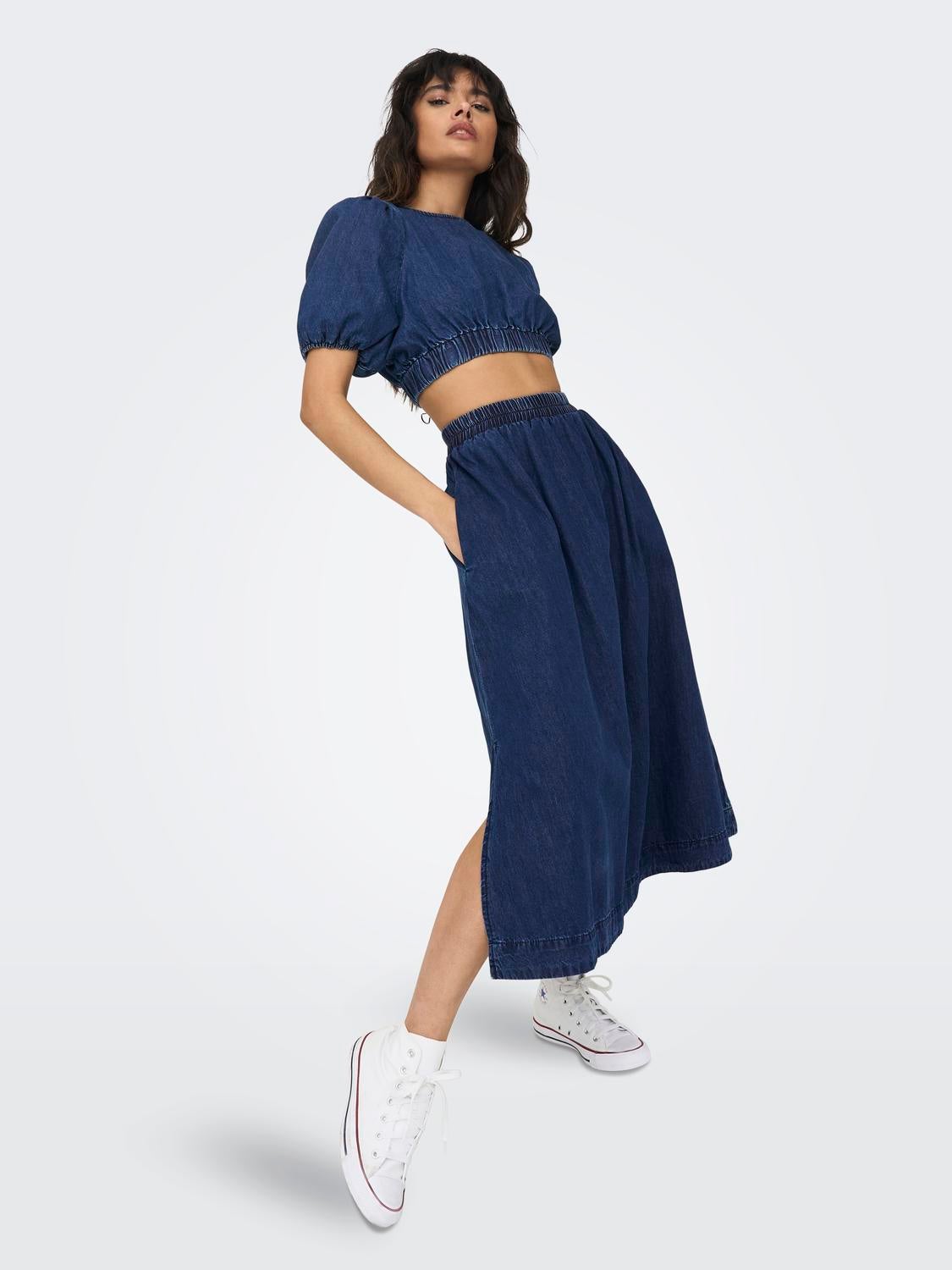 Mid length denim outlet skirts king size