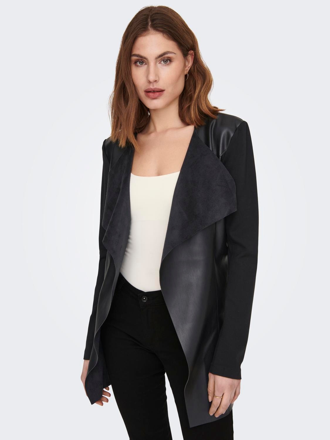 Faux Leather Sleeve Cardigan by Zero Degrees Celsius