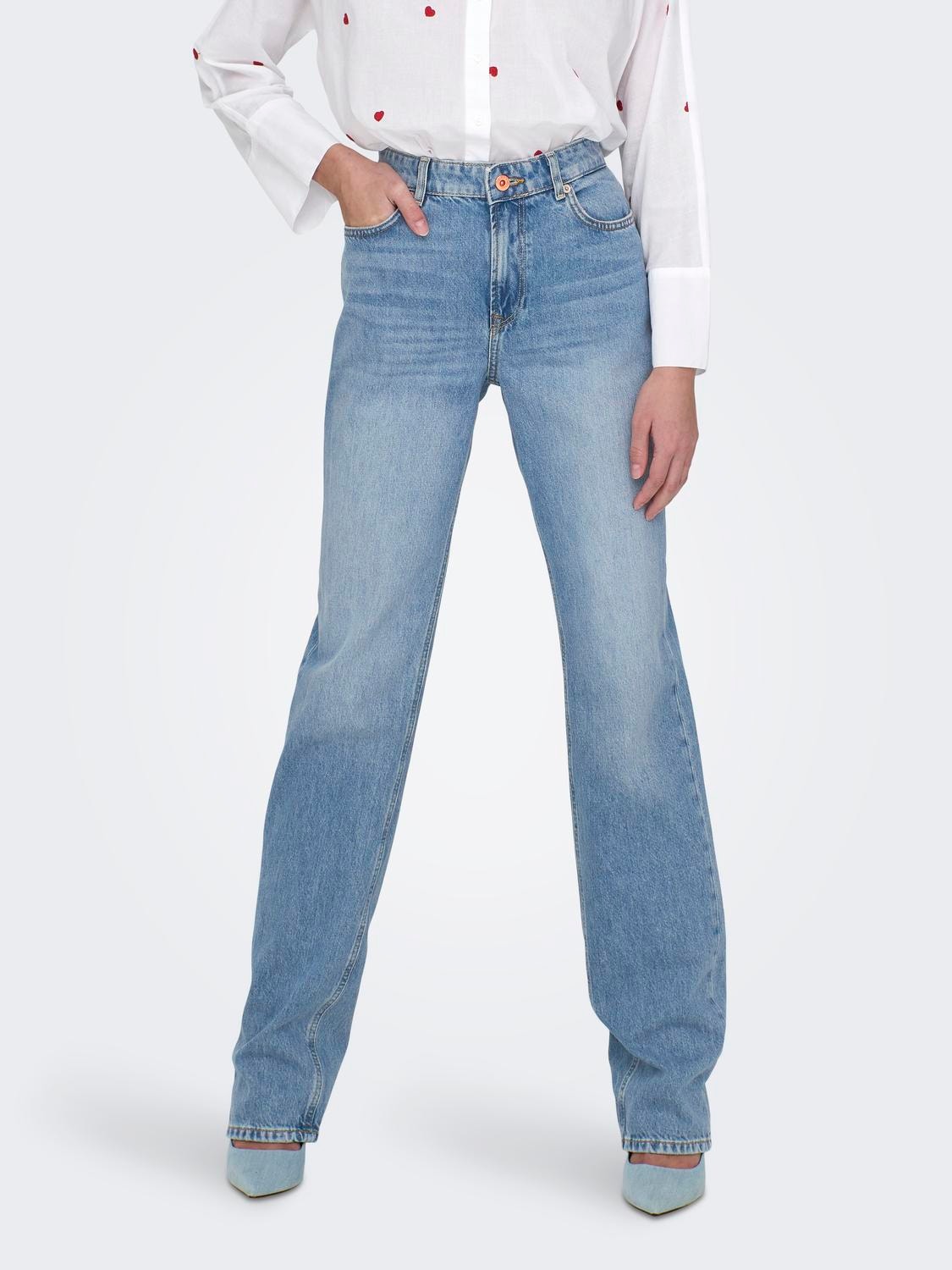 ONLY Jeans Straight Fit Taille moyenne -Light Blue Denim - 15296921