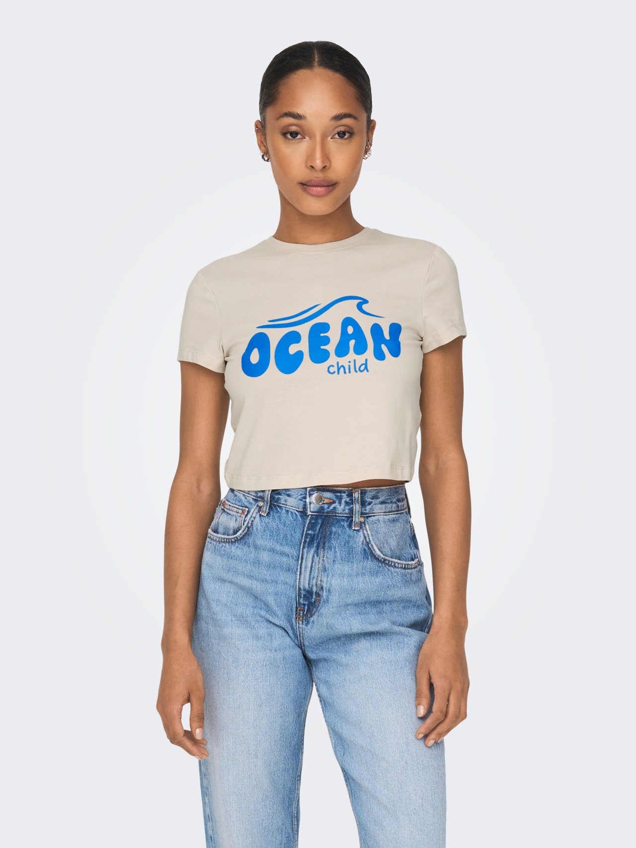 ONLY Cropped o-neck t-shirt -Sandshell - 15296958