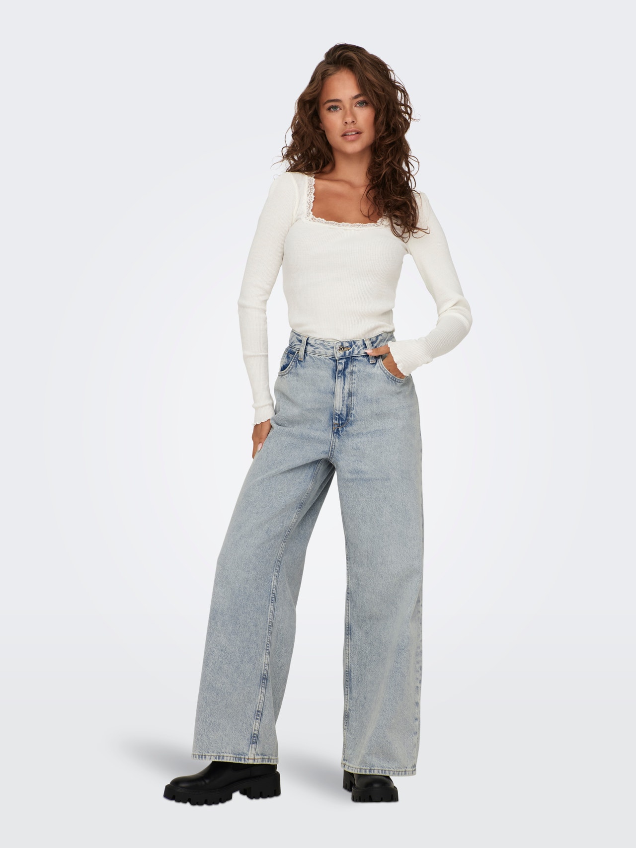ONLY Wide leg fit Low waist Jeans -Light Blue Denim - 15296977