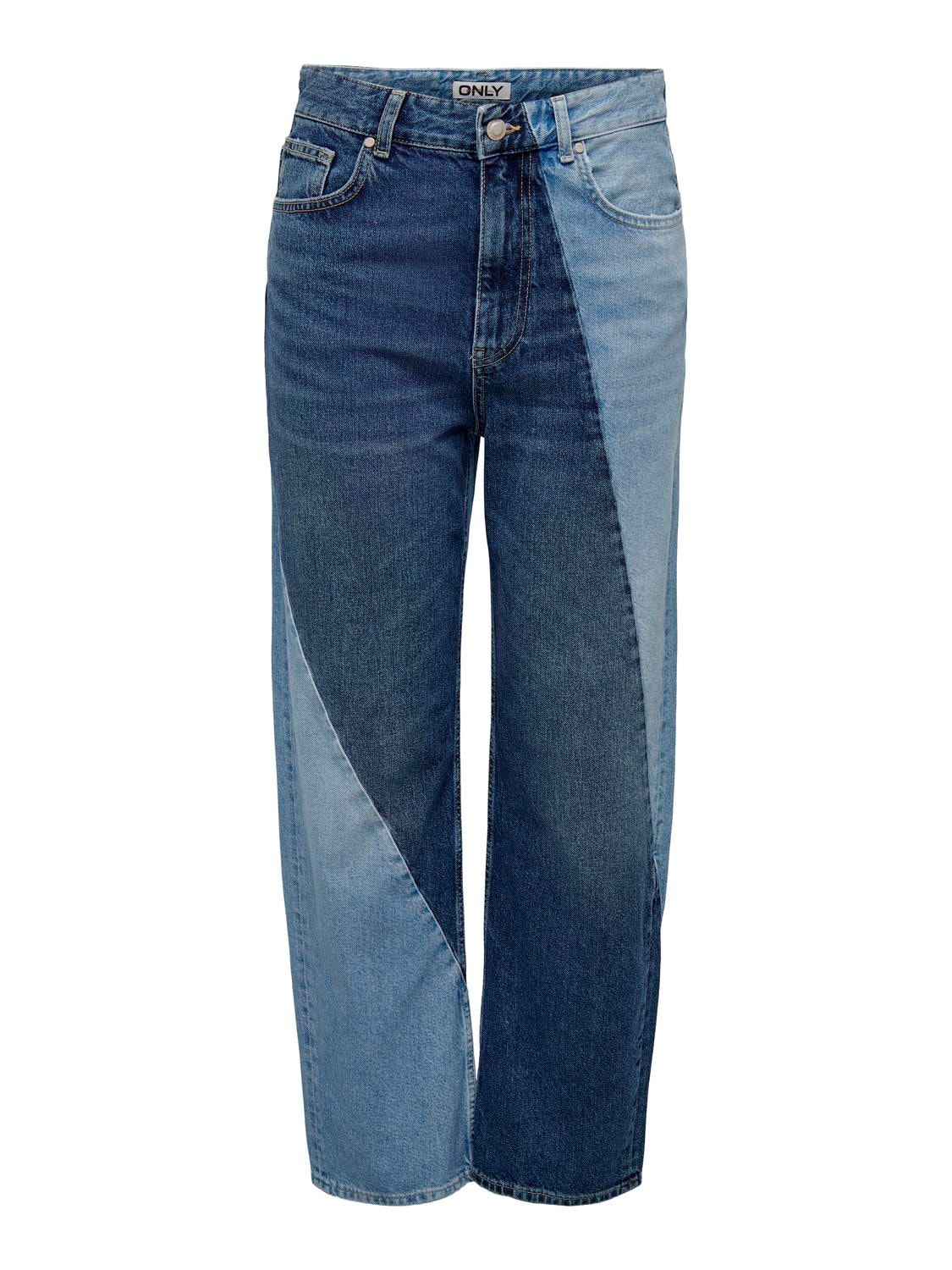 ONLY Krój prosty Wysoka talia Jeans -Dark Blue Denim - 15297044