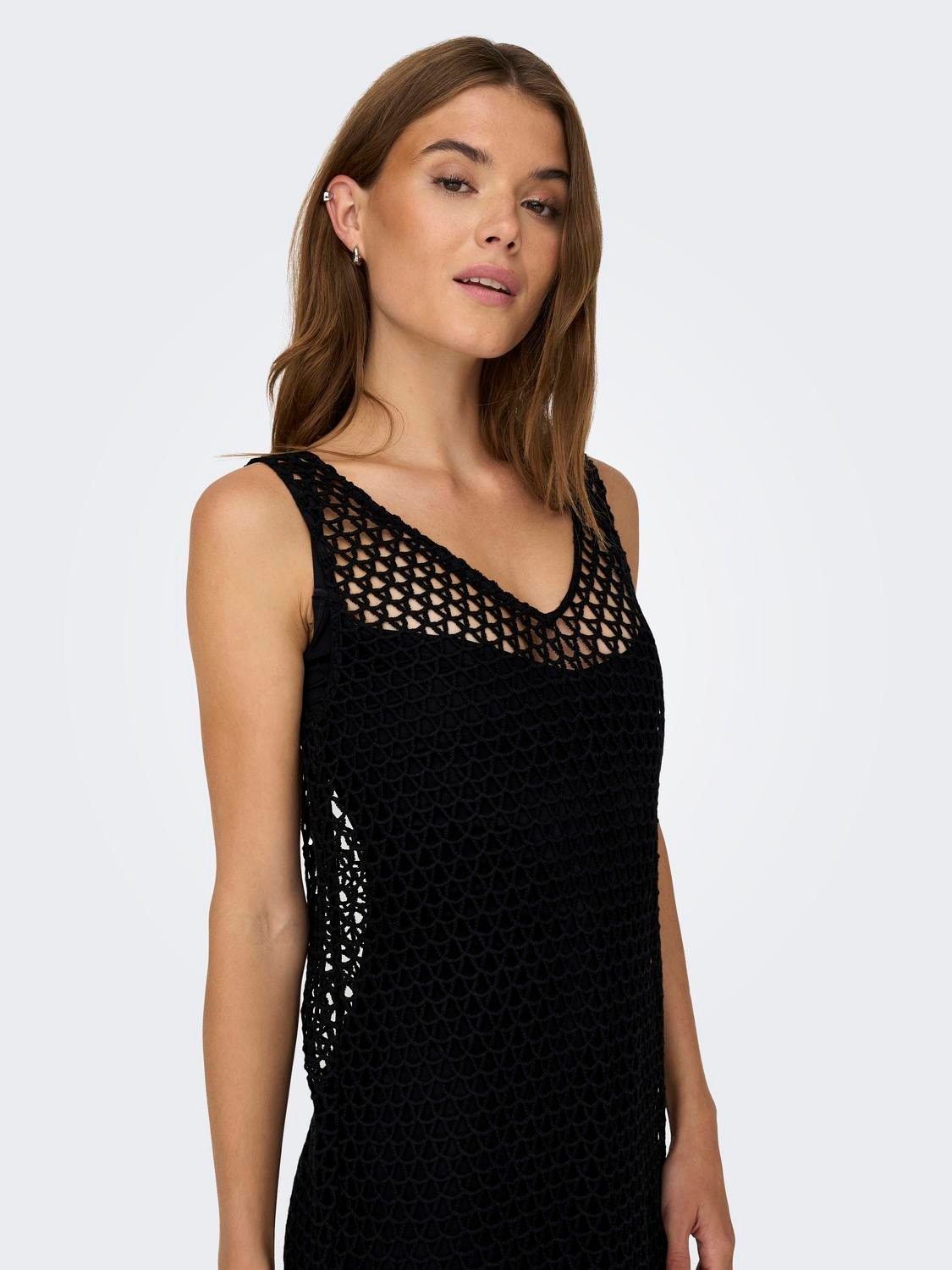 ONLY Midi v-neck knit dress -Black - 15297076