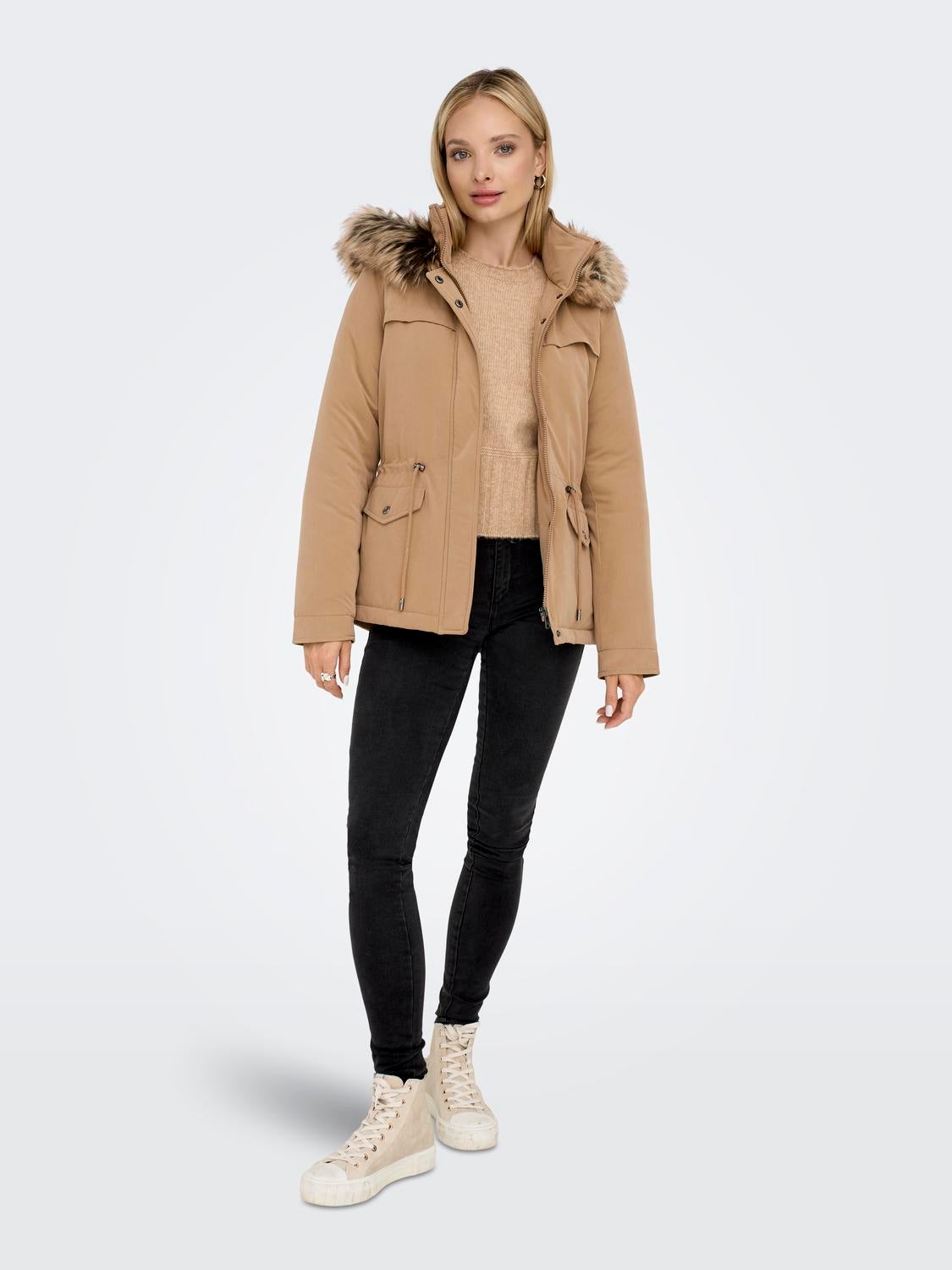 Short sale khaki parka