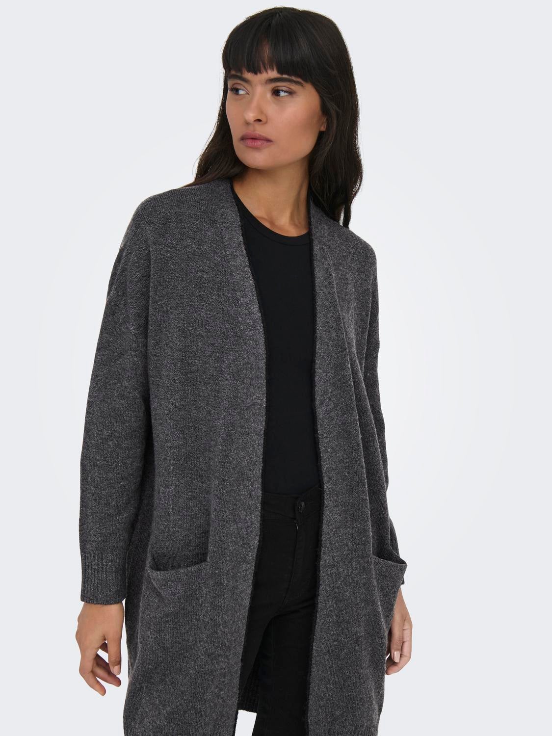 Long grey wool cardigan sale