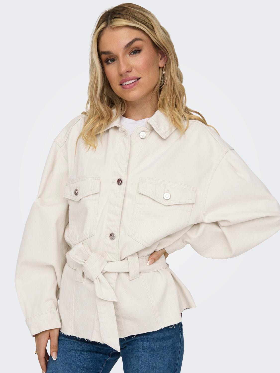 ONLY Denim jacket with belt and pockets -Ecru - 15297232