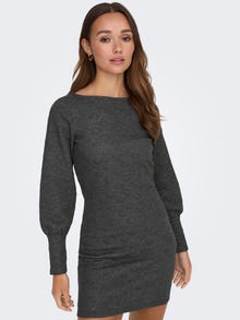ONLY Regular fit O-hals Pofmouwen Korte jurk -Dark Grey Melange - 15297377