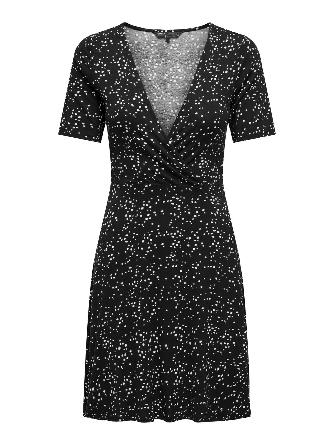 ONLY Kort printet kjole med v-hals -Black - 15297612