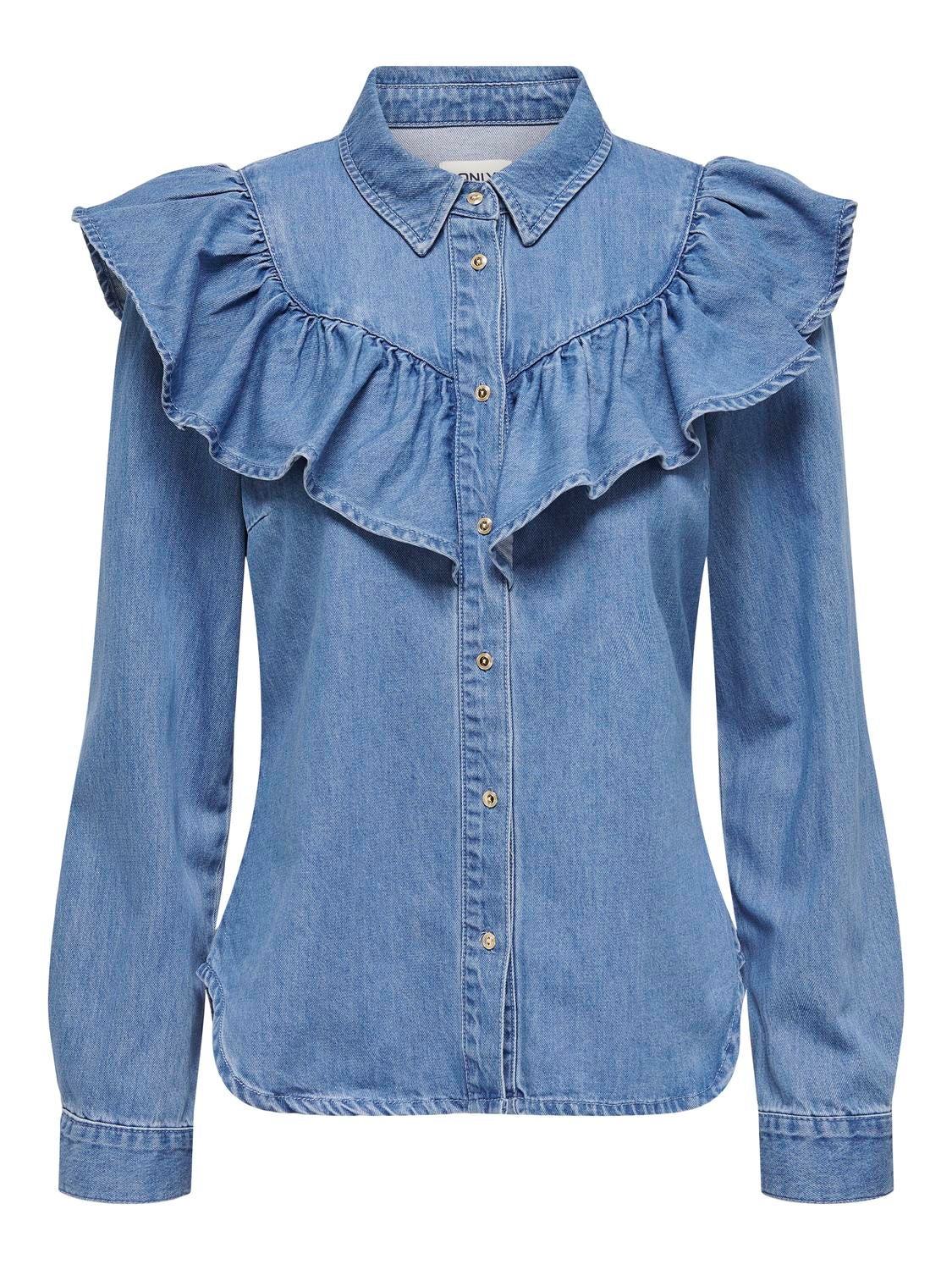 Denimshirt with frills | Medium Blue | ONLY®