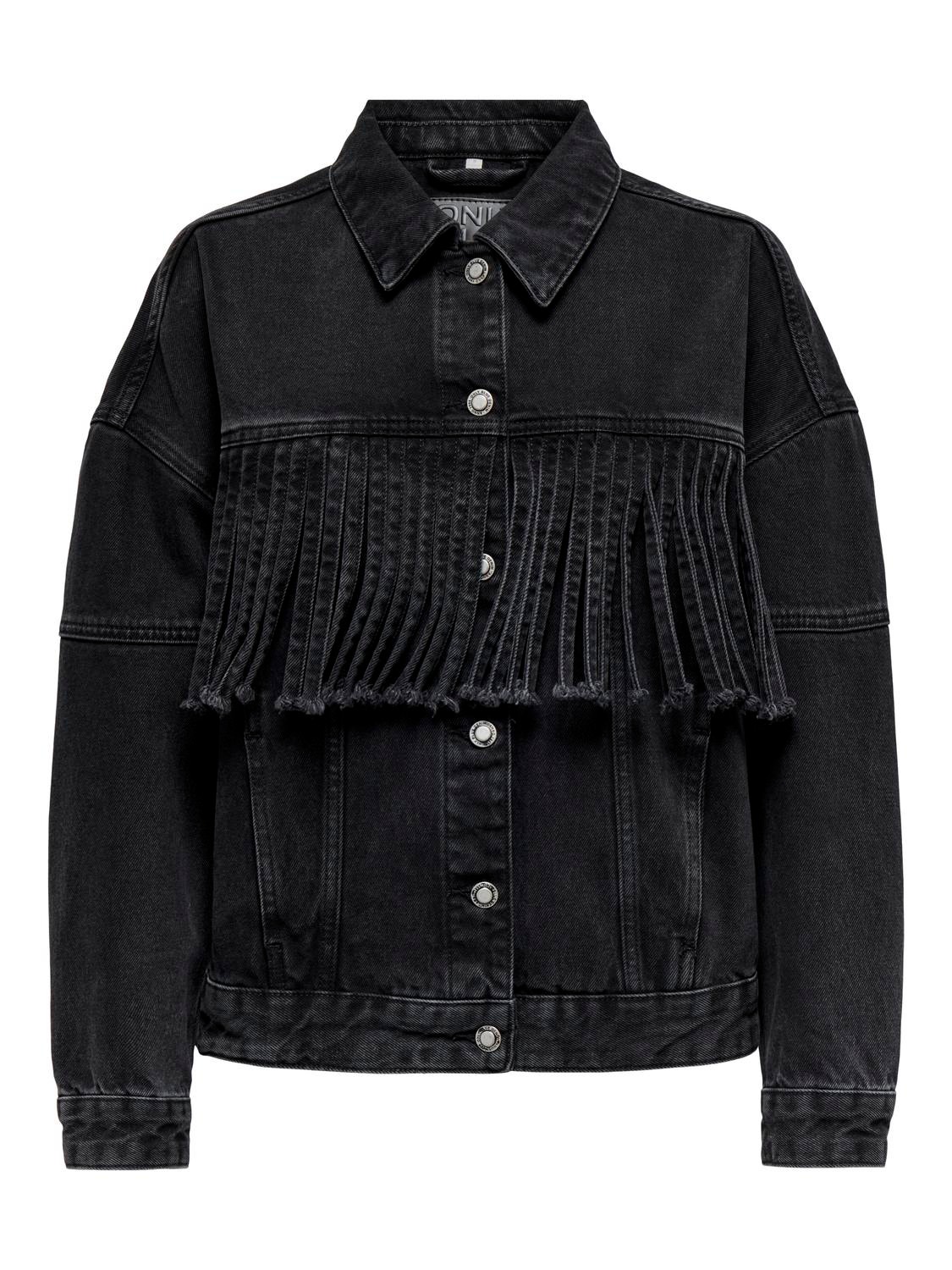 ONLY Spread collar Buttoned cuffs Dropped shoulders Jacket -Black Denim - 15298245