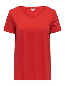 ONLY Regular Fit V-hals T-skjorte -Flame Scarlet - 15298452