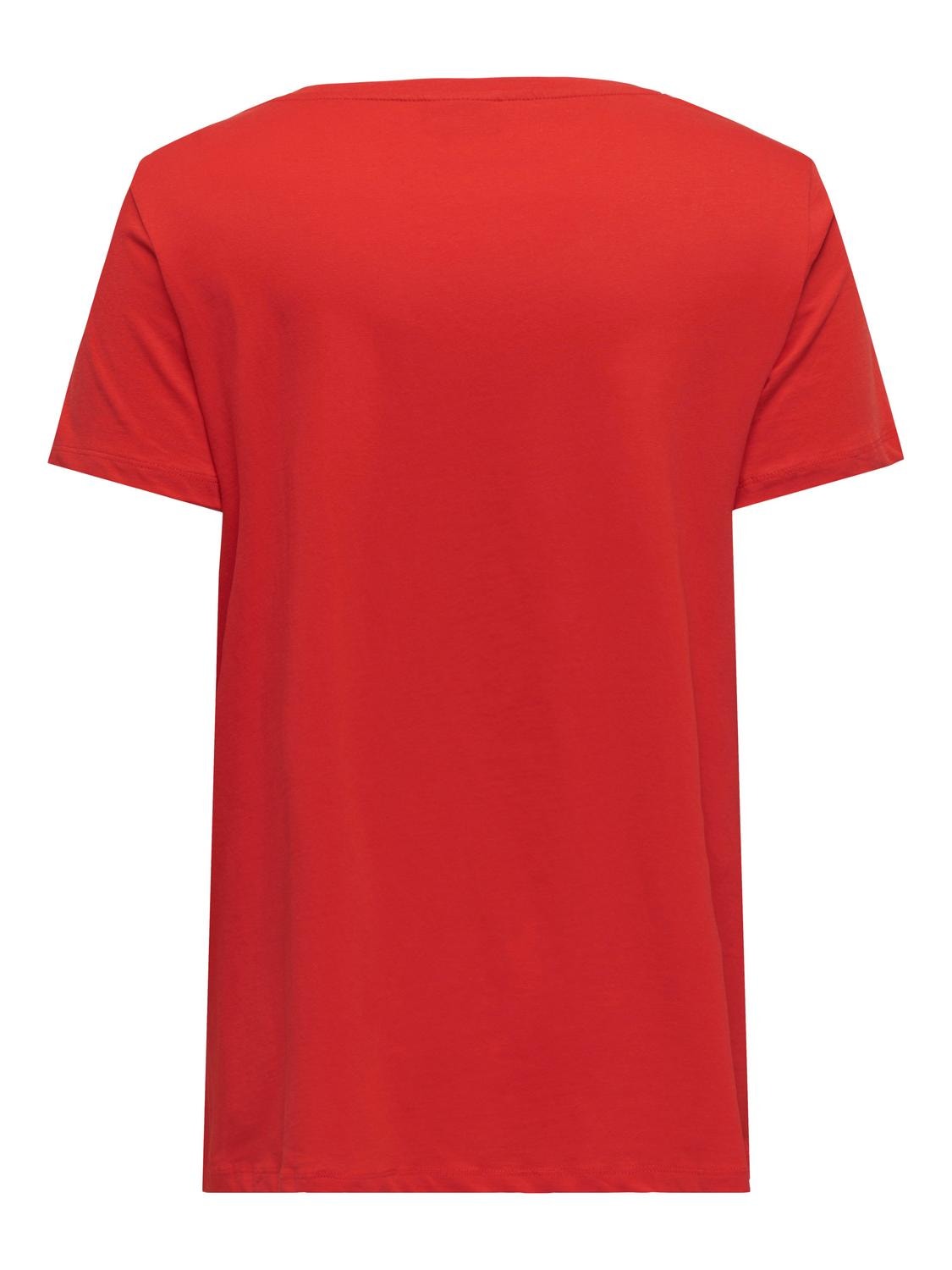 ONLY Curvy V-neck t-shirt -Flame Scarlet - 15298452